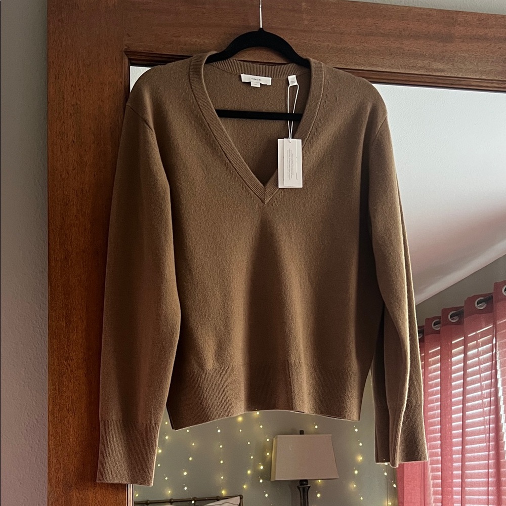 Vince Classic Tan V-Neck Sweater